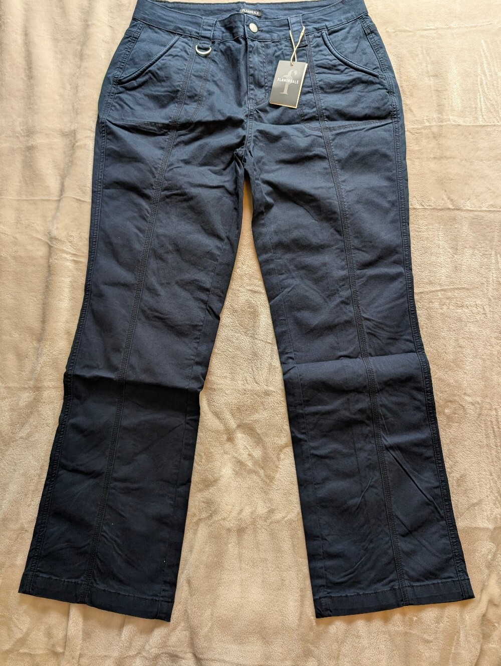 Flamingals Straight Leg Front Stitch Detail Navy Blue Pants NWT Size XL